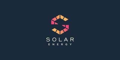 Solar tech logo template with letter s creative concept premium vector