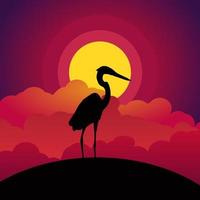 Vector illustration of a bird silhouette with colorful sunset sky