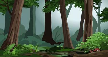 Vector forest illustration with dense trees and bushes