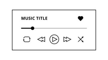 Music Player simple vector design with buttons, track and title. Isolated on white audio player interface black and white style
