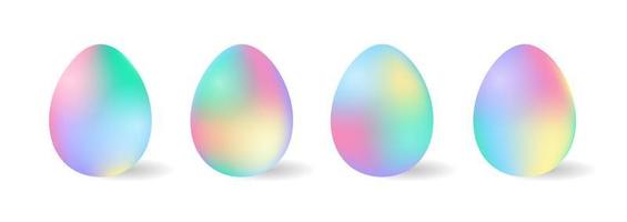 Vector Holographic Easter Eggs collection. Isolated pastel gradient multicolored volume Eggs on white