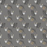 Seamless pattern with tiger muzzles and leaves on earthy colors background. Minimalistic design. Vector illustration for fabric, paper, textile, scrapbooking.