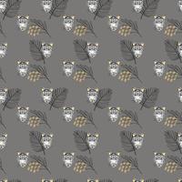 Seamless pattern with tiger muzzles and leaves on earthy colors background. Minimalistic design. Vector illustration for fabric, paper, textile, scrapbooking.