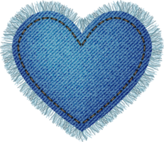 Blue denim patch with stitch and fringe. Light blue denim. Heart patch png