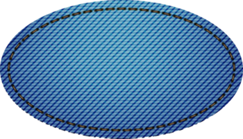 Blue denim patch with stitch. Light blue denim. Oval shaped patch png