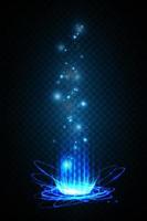 Blue Magic fantasy portal. Futuristic teleport. Light effect. Blue candles rays of a night scene with sparks on a transparent background. Empty light effect of the podium. Disco club dancefloor. vector