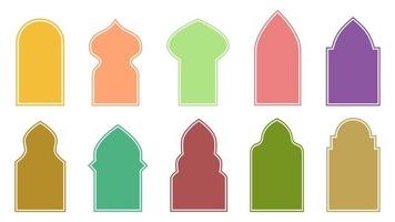 set of different colored islamic style window and arches on a white background for ramadan kareem, vector illustration