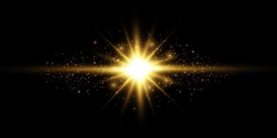 Golden star on a black background. The effect of glow and rays of light, glowing lights, sun.vector. vector