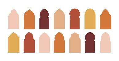 Collection of oriental style windows and arches. Modern boho colors, minimalistic design vector