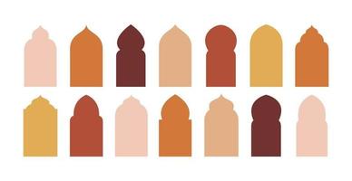 Collection of oriental style windows and arches. Modern boho colors, minimalistic design vector