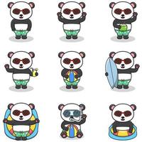 verano linda panda vector ilustración. plano panda verano dibujos animados. gráfico dibujos animados personaje para bandera, pegatina publicidad viaje en verano tema ilustración. verano fiesta concepto diseño.