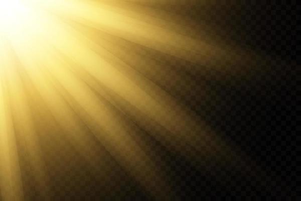 Golden star on a black background. The effect of glow and rays of light, glowing lights, sun. vector.