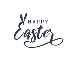 Hand writing calligraphic lettering Happy Easter with bunny ears. Isolated on a white background. Hand drawn vector illustration. Design concept, element for card, banner, invitation.