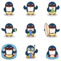 Summer cute Penguin vector illustration. Flat Penguin Summer Cartoon. Graphic cartoon character for banner, sticker advertising travel in summer theme illustration. Summer holiday concept design.