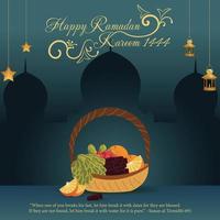 Happy Ramadan kareem 1444 henna art and Ramadan Basket and Ramadan dates design vector