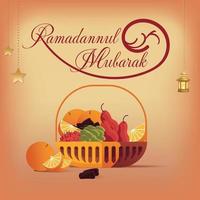 Ramadan Basket with Ramadan Henna Art and Ramadan dates vector