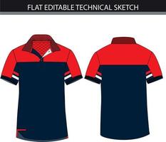 Polo shirt with stripe and color block technical sketch' vector file