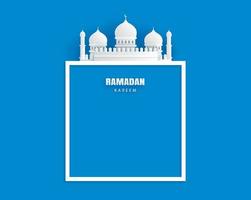 Ramadan Kareem greeting card with border for text background. Eid Mubarak paper art banner illustration design. vector