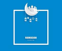 Ramadan Kareem greeting card with border for text background. Eid Mubarak paper art banner illustration design. vector