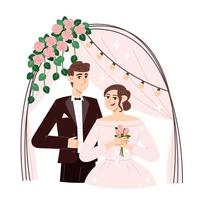 Bride and groom standing at the wedding altar vector