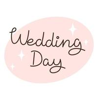 Wedding day card, handwritten lettering on pink background vector