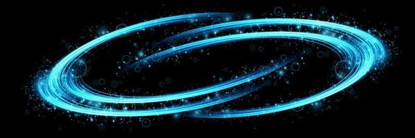 Abstract blue light lines of movement and speed with blue color sparkles. Light everyday glowing effect. semicircular wave, light trail curve swirl, car headlights vector