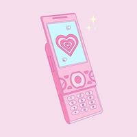 y2k old mobile, glamorous cell phone, trendy vector illustration, nostalgia for 90s 2000s