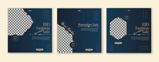 Eid fashion sale banner and Ramadan sale banner, social media post Template, Ramadan Kareem theme square flyer, Big sale bundle Eid ads post, Greeting card Islamic background design, and Islamic event vector