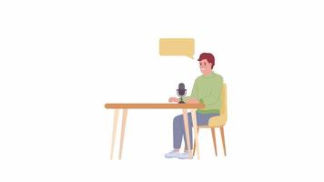 animiert Blogger Aufzeichnung Podcast. männlich Interviewer. Dirigieren Interview. eben Charakter Animation auf Weiß Hintergrund mit Alpha Kanal Transparenz. Farbe Karikatur Stil 4k Video Aufnahmen