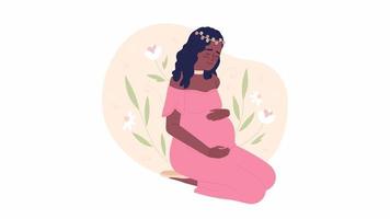 Animated mental health in pregnancy. Expectant mother hugging belly. Flat 2D character 4K video footage. Color isolated animation with alpha channel transparency for web design, website, social media