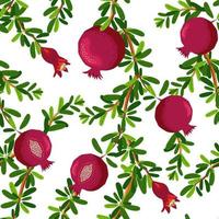 Pomegranate branches with fruits and flowers Seamless pattern. Bright leaves and fruits. Jewish New Year vector