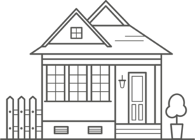 Cottage of neighborhood the city, the house of the suburbs residential area. Low-rise building of the village. Outline illustration png