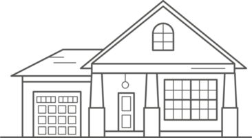 Cottage of neighborhood the city, the house of the suburbs residential area. Low-rise building of the village. Outline illustration png