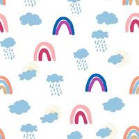 Rainbow, cloud, sun seamless pattern for newborns. Cute and delicate design for the youngest children vector