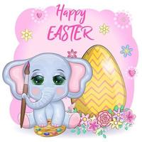 linda dibujos animados elefante, infantil personaje con hermosa ojos participación Pascua de Resurrección huevo vector