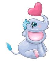 Cute cartoon elephant, childish character with beautiful eyes with a heart vector