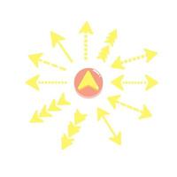 dibujos animados direccional flecha conjunto con botón, amarillo icono colocar. aislado en blanco fondo, plano diseño, eps10 vector