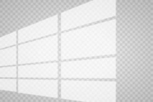 Overlay shadow effect. Transparent overlay window and blinds shadow. Realistic light effect of shadows and natural lighting on a transparent background. Vector illustration