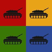 Seamless Pop art pattern. Black military Tank. Backdrop with combat vehicle. Colorful vector illustration isolated on grey background.
