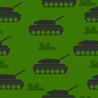 Seamless pattern with military Tank on field. Backdrop with combat vehicle. Colorful vector illustration isolated on grey background.