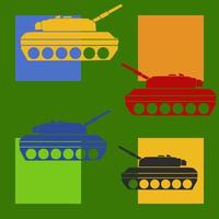 Seamless pattern with colored military Tank. Backdrop with combat vehicle. Colorful vector illustration isolated on green background.