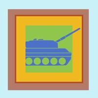 Seamless pattern with military Tank in frame. Backdrop with combat vehicle. Colorful vector illustration isolated on grey background.