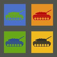 Seamless pattern with colored military Tank. Backdrop with combat vehicle. Colorful vector illustration isolated on grey background.