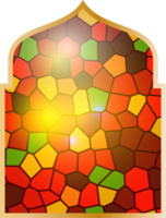 Arabic stained glass window. Islamic architecture element png