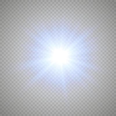 Glow light effect with blue sparks shining with special light. White glowing light. Starlight from rays. The sun is illuminated. Bright beautiful star. Sun light. EPS10.
