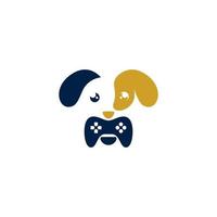 perro cabeza logo con juego controlador vector