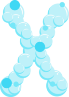 Alphabet of soap bubbles. Water suds letter X. Cartoon font png
