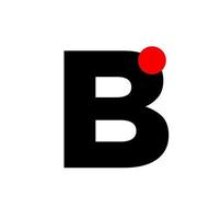 B letter with red dot company monogram.  B icon. vector