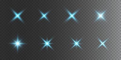 Set of Vector blue glowing light effect stars bursts with sparkles on transparent background. Transparent stars