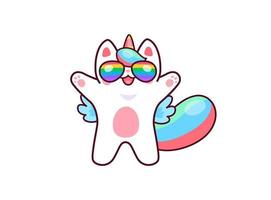 Cartoon cute kawaii caticorn in rainbow glasses vector